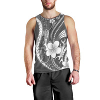 Samoa Siapo Tribal Pattern Men Tank Top Light Gray Polynesian Plumeria Tapa Motif