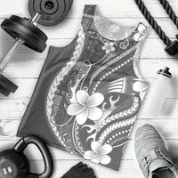 Samoa Siapo Tribal Pattern Men Tank Top Light Gray Polynesian Plumeria Tapa Motif