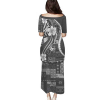 Samoa Siapo Tribal Pattern Puletasi Light Gray Polynesian Plumeria Tapa Motif