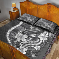 Samoa Siapo Tribal Pattern Quilt Bed Set Light Gray Polynesian Plumeria Tapa Motif