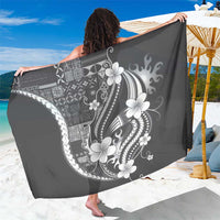 Samoa Siapo Tribal Pattern Sarong Light Gray Polynesian Plumeria Tapa Motif
