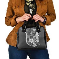 Samoa Siapo Tribal Pattern Shoulder Handbag Light Gray Polynesian Plumeria Tapa Motif
