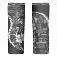 Samoa Siapo Tribal Pattern Skinny Tumbler Light Gray Polynesian Plumeria Tapa Motif