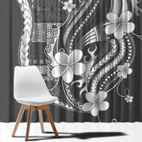 Samoa Siapo Tribal Pattern Window Curtain Light Gray Polynesian Plumeria Tapa Motif