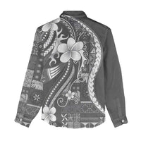 Samoa Siapo Tribal Pattern Women Casual Shirt Light Gray Polynesian Plumeria Tapa Motif