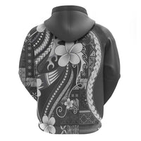 Samoa Siapo Tribal Pattern Zip Hoodie Light Gray Polynesian Plumeria Tapa Motif