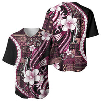 Samoa Siapo Tribal Pattern Baseball Jersey Violet Polynesian Plumeria Tapa Motif