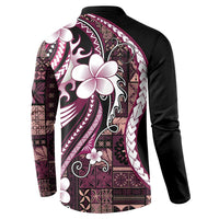 Samoa Siapo Tribal Pattern Button Sweatshirt Violet Polynesian Plumeria Tapa Motif