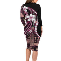 Samoa Siapo Tribal Pattern Family Matching Long Sleeve Bodycon Dress and Hawaiian Shirt Violet Polynesian Plumeria Tapa Motif LT9 - Polynesian Pride