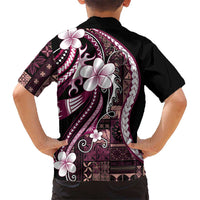 Samoa Siapo Tribal Pattern Family Matching Off The Shoulder Long Sleeve Dress and Hawaiian Shirt Violet Polynesian Plumeria Tapa Motif LT9 - Polynesian Pride