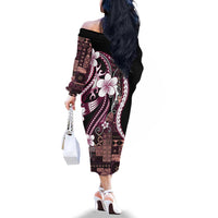 Samoa Siapo Tribal Pattern Family Matching Off The Shoulder Long Sleeve Dress and Hawaiian Shirt Violet Polynesian Plumeria Tapa Motif LT9 - Polynesian Pride