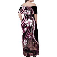 Samoa Siapo Tribal Pattern Family Matching Off Shoulder Maxi Dress and Hawaiian Shirt Violet Polynesian Plumeria Tapa Motif LT9 - Polynesian Pride