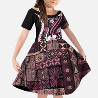 Samoa Siapo Tribal Pattern Family Matching Puletasi and Hawaiian Shirt Violet Polynesian Plumeria Tapa Motif LT9 Daughter's Dress Violet - Polynesian Pride