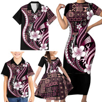 Samoa Siapo Tribal Pattern Family Matching Short Sleeve Bodycon Dress and Hawaiian Shirt Violet Polynesian Plumeria Tapa Motif LT9 - Polynesian Pride