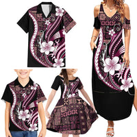 Samoa Siapo Tribal Pattern Family Matching Summer Maxi Dress and Hawaiian Shirt Violet Polynesian Plumeria Tapa Motif LT9 - Polynesian Pride
