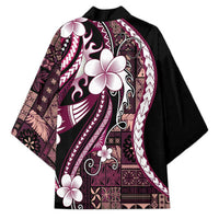 Samoa Siapo Tribal Pattern Kimono Violet Polynesian Plumeria Tapa Motif