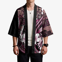 Samoa Siapo Tribal Pattern Kimono Violet Polynesian Plumeria Tapa Motif