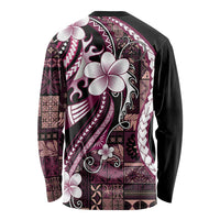 Samoa Siapo Tribal Pattern Long Sleeve Shirt Violet Polynesian Plumeria Tapa Motif