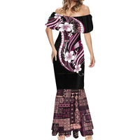 Samoa Siapo Tribal Pattern Mermaid Dress Violet Polynesian Plumeria Tapa Motif