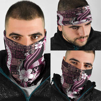 Samoa Siapo Tribal Pattern Neck Gaiter Violet Polynesian Plumeria Tapa Motif