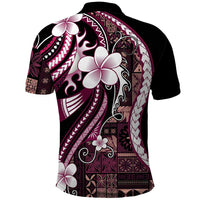 Samoa Siapo Tribal Pattern Polo Shirt Violet Polynesian Plumeria Tapa Motif