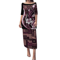 Samoa Siapo Tribal Pattern Puletasi Violet Polynesian Plumeria Tapa Motif