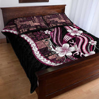 Samoa Siapo Tribal Pattern Quilt Bed Set Violet Polynesian Plumeria Tapa Motif