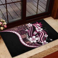 Samoa Siapo Tribal Pattern Rubber Doormat Violet Polynesian Plumeria Tapa Motif