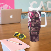 Samoa Siapo Tribal Pattern Tumbler With Handle Violet Polynesian Plumeria Tapa Motif