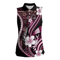 Samoa Siapo Tribal Pattern Women Sleeveless Polo Shirt Violet Polynesian Plumeria Tapa Motif