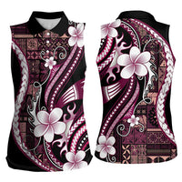 Samoa Siapo Tribal Pattern Women Sleeveless Polo Shirt Violet Polynesian Plumeria Tapa Motif