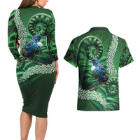 Tui Bird Koru Silver Fern Aotearoa Couples Matching Long Sleeve Bodycon Dress and Hawaiian Shirt