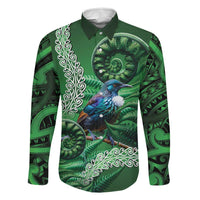 Tui Bird Koru Silver Fern Aotearoa Family Matching Long Sleeve Bodycon Dress and Hawaiian Shirt LT9 Dad's Shirt - Long Sleeve Green - Polynesian Pride