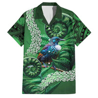 Tui Bird Koru Silver Fern Aotearoa Family Matching Summer Maxi Dress and Hawaiian Shirt LT9 Dad's Shirt - Short Sleeve Green - Polynesian Pride