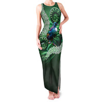 Tui Bird Koru Silver Fern Aotearoa Family Matching Tank Maxi Dress and Hawaiian Shirt LT9 Mom's Dress Green - Polynesian Pride