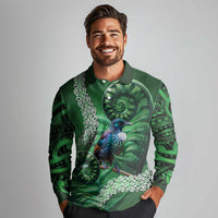 Tui Bird Koru Silver Fern Aotearoa Long Sleeve Polo Shirt