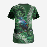 Tui Bird Koru Silver Fern Aotearoa Scrub Top