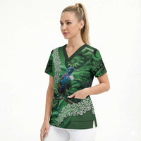 Tui Bird Koru Silver Fern Aotearoa Scrub Top