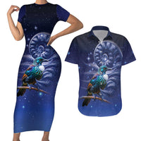 Tui Bird Matariki Galaxy Couples Matching Short Sleeve Bodycon Dress and Hawaiian Shirt Koru Silver Fern Aotearoa LT9 Galaxy - Polynesian Pride