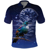 Tui Bird Matariki Galaxy Polo Shirt Koru Silver Fern Aotearoa
