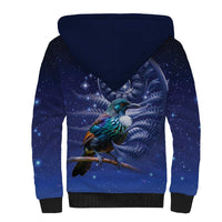 Tui Bird Matariki Galaxy Sherpa Hoodie Koru Silver Fern Aotearoa