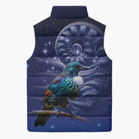 Tui Bird Matariki Galaxy Sleeveless Puffer Jacket Koru Silver Fern Aotearoa