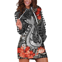 Personalised Hawaii Fish Hook Hoodie Dress Polynesian Vintage Vibes LT9 Black - Polynesian Pride
