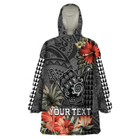 Personalised Hawaii Shaka Surf Hand Sign Wearable Blanket Hoodie Polynesian Vintage Vibes LT9 One Size Black - Polynesian Pride
