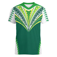 Personalised Polynesian Pride Cook Islands Rugby Women V Neck T Shirt No1 LT9 Female Green - Polynesian Pride