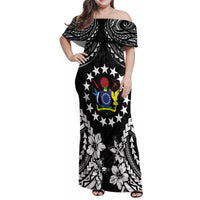Cook Islands Ra o te Ui Ariki Est 1967 Family Matching Off Shoulder Maxi Dress and Hawaiian Shirt LT9 Mom's Dress Black - Polynesian Pride