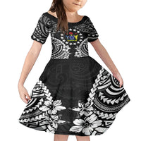 Cook Islands Ra o te Ui Ariki Est 1967 Family Matching Short Sleeve Bodycon Dress and Hawaiian Shirt LT9 Daughter's Dress Black - Polynesian Pride