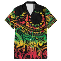Cook Islands 15 Stars Family Matching Short Sleeve Bodycon Dress and Hawaiian Shirt Kuki Airani Polynesian Tribal Wave Tattoo LT9 Dad's Shirt - Short Sleeve Reggae - Polynesian Pride