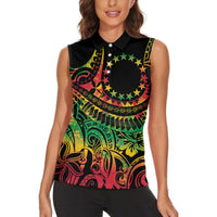 Cook Islands 15 Stars Women Sleeveless Polo Shirt Kuki Airani Polynesian Tribal Wave Tattoo LT9 - Polynesian Pride