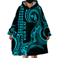 Custom King Kamehameha Day Hawaii Wearable Blanket Hoodie Paradise of the Pacific Tribal Kakau - Aqua LT9 - Polynesian Pride